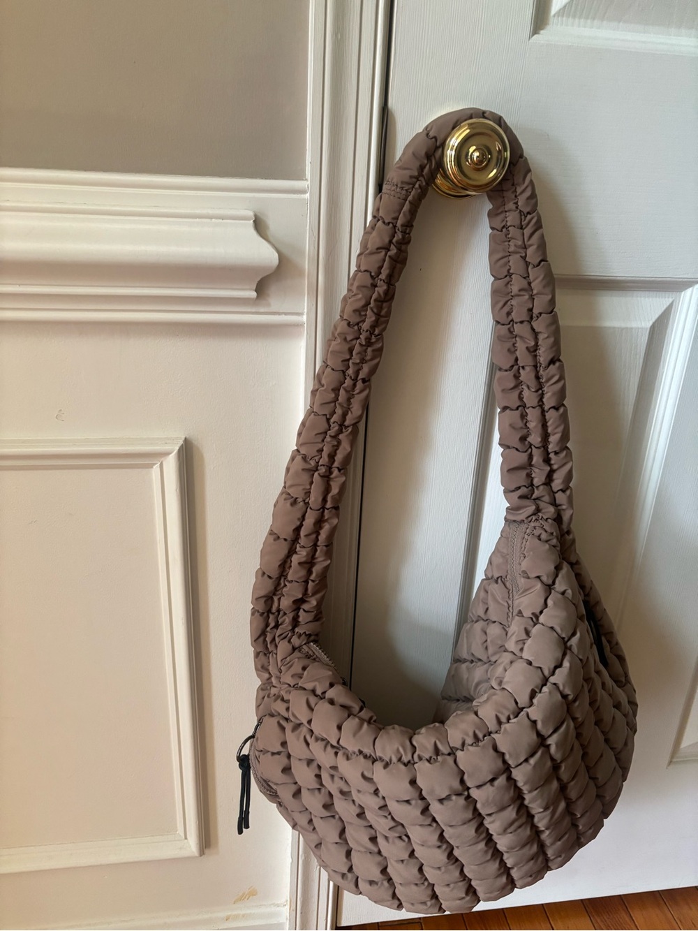 Quilted Hobo Shoulder Bag - Taupe